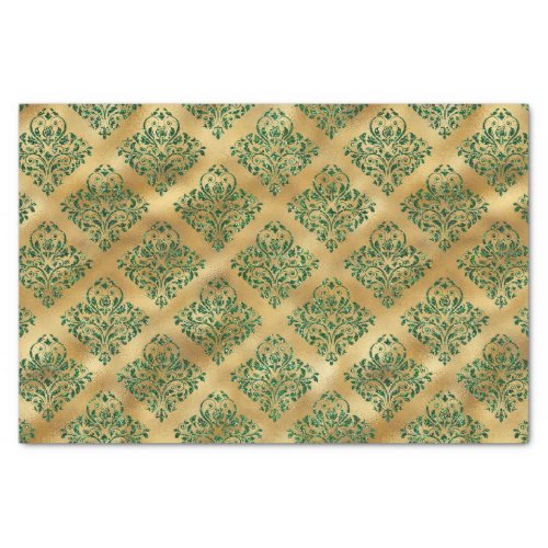 Glam Green Gold Damask Pattern Tissue Paper