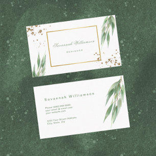 Glam Green Gold Eucalyptus Customizable Business Card