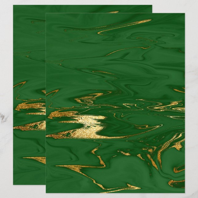 Glam Green Gold Faux Marble Scrapbook Paper (Front/Back)