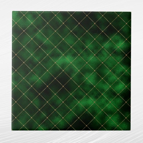 Glam Green Gold Geometric Graphic Ceramic Tile