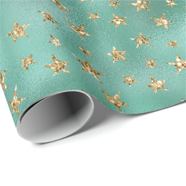 Glam Green Gold Glitter Stars Wrapping Paper (Roll Corner)