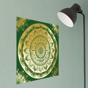 Glam Green Gold Mandala Illustration Foil Prints