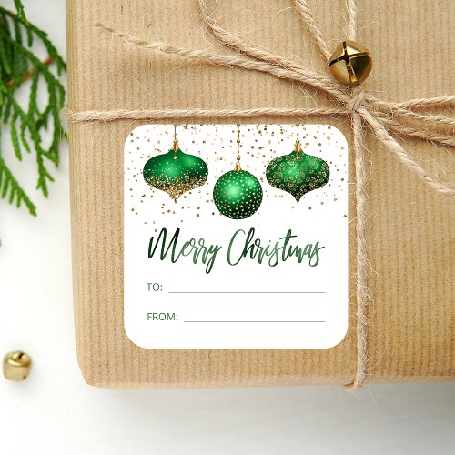 Glam Green Gold Ornaments Merry Christmas To From Square Sticker