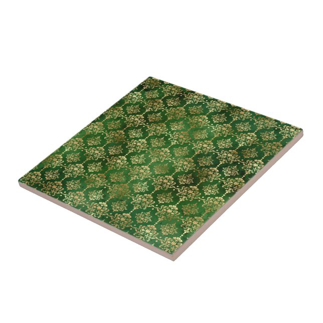 Glam Green Gold Pattern Christmas Ceramic Tile (Side)