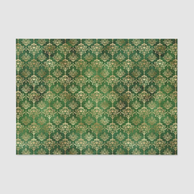Glam Green Gold Pattern Christmas Tissue Paper (Front)