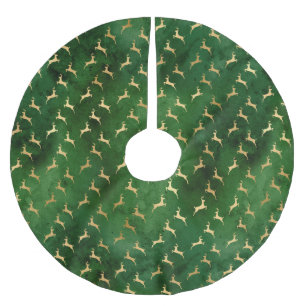 Glam Green Gold Reindeer Christmas Brushed Polyester Tree Skirt