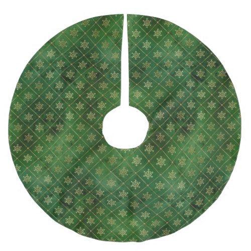 Glam Green Gold Snowflakes Christmas Brushed Polyester Tree Skirt