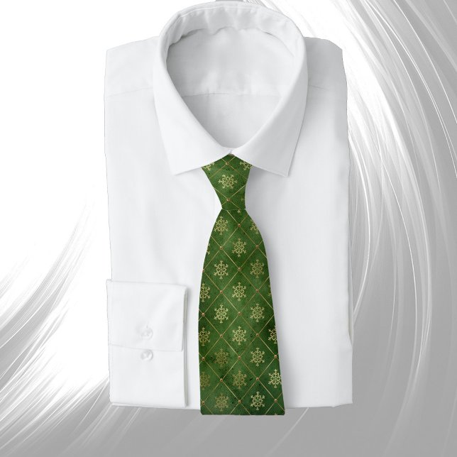Glam Green Gold Snowflakes Winter Neck Tie (Creator Uploaded)
