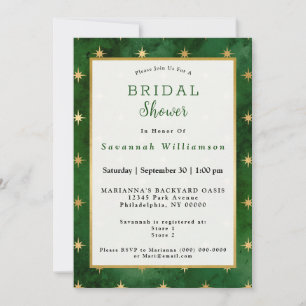 Glam Green Gold Stars Bridal Shower Invitation