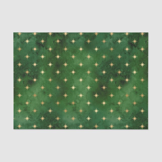 Glam Green Gold Stars Christmas Tissue Paper (Front)