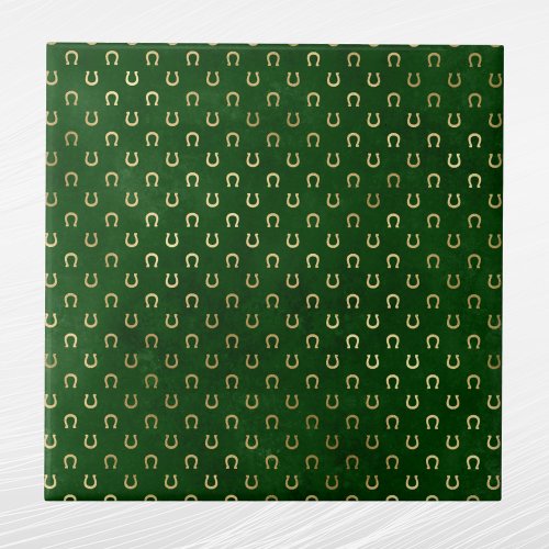 Glam Green Golden Horseshoe Graphic Ceramic Tile