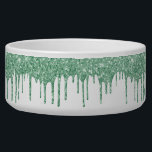 Glam Green Mint Glitter Drips Chic Pet Dog Bowl<br><div class="desc">This design was created from my one-of-a-kind fluid acrylic painting. It may be personalized by clicking the customize button and changing the name, initials or words. You may also change the text color and style or delete the text for an image only design. Contact me at colorflowcreations@gmail.com if you with...</div>