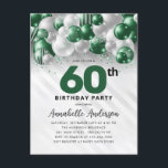 Glam Green Silver Balloon Glitter 60th Birthday  Postcard<br><div class="desc">Modern Glam Emerald Green Silver Balloon Glitter Sparkle Any Age Birthday Invitation</div>