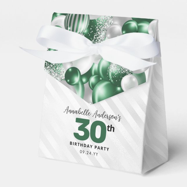 Glam Green Silver Balloon Glitter Favor Birthday Favor Boxes (Front Side)