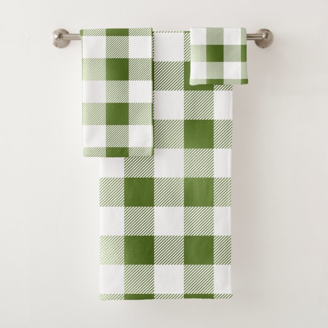 Glam Green White Buffalo Plaid Bath Towel Set (Insitu)