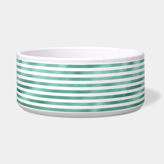 Glam Green White Stripes Bowl (Right)