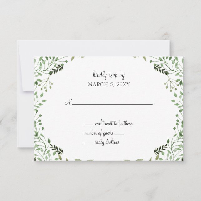 Glam Greenery wedding invitations rsvp (Front)