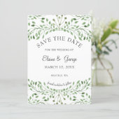 Glam Greenery wedding save the date cards (Standing Front)