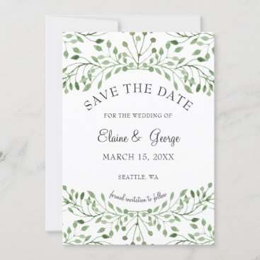 Glam Greenery wedding save the date cards