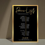 Glam Hair Stylist Black &amp; Gold Price List Poster at Zazzle