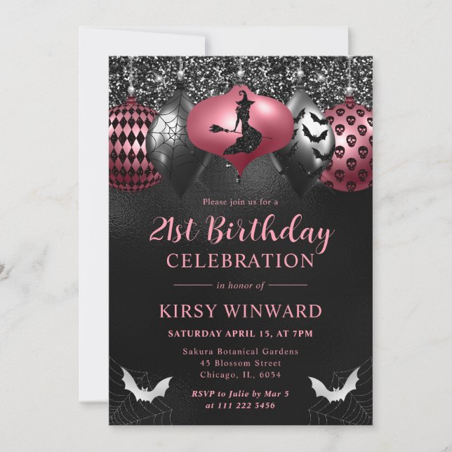 Glam Halloween Ornaments Birthday Invitation (Front)