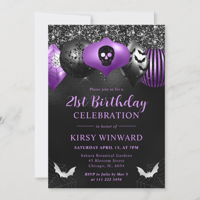 Glam Halloween Ornaments Birthday Invitation (Front)