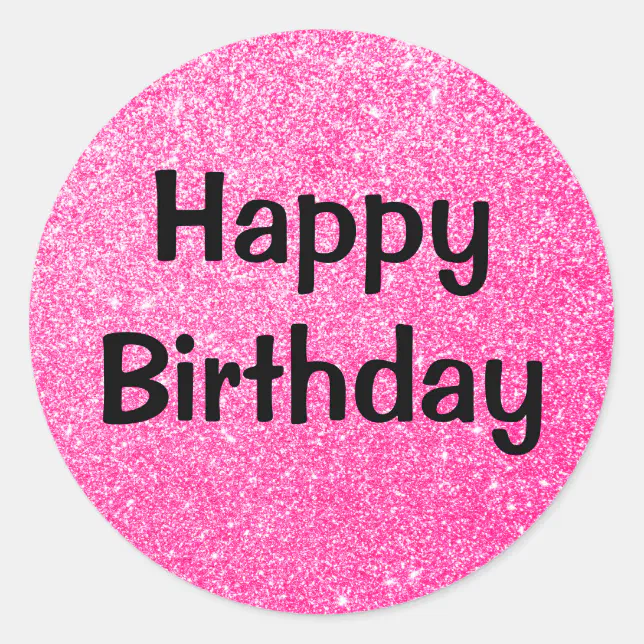 Glam Happy Birthday Black Hot Pink Glitter Sparkle Classic Round