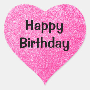 Glam Happy Birthday Black Hot Pink Glitter Sparkle Heart Sticker