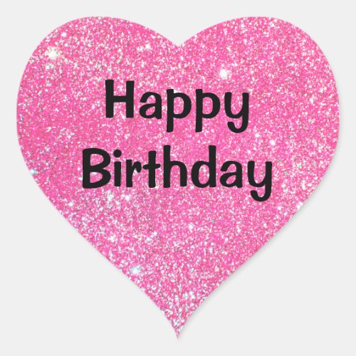 Glam Happy Birthday Black Hot Pink Glitter Sparkle Heart Sticker