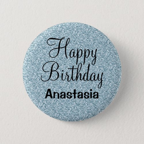 Glam Happy Birthday Blue Silver Glitter Sparkles Button