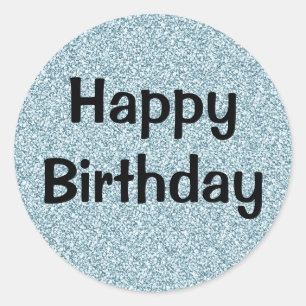 Glam Happy Birthday Blue Silver Glitter Sparkles Classic Round Sticker