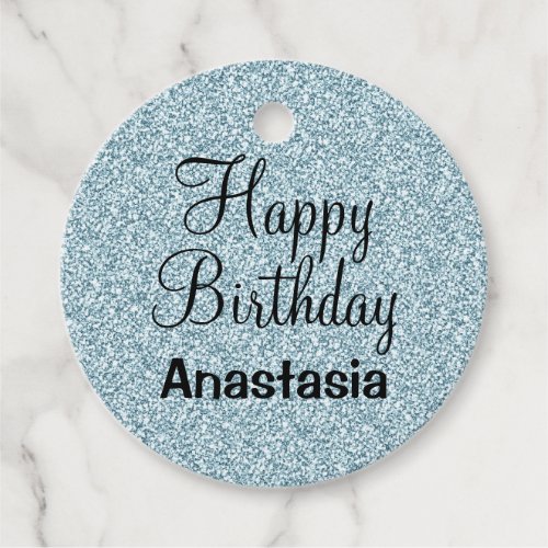 Glam Happy Birthday Blue Silver Glitter Sparkles Favor Tags