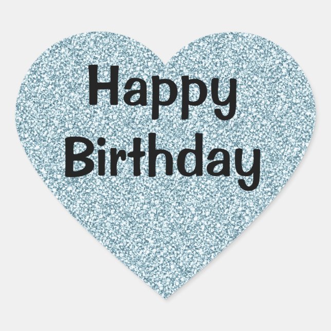 Glam Happy Birthday Blue Silver Glitter Sparkles Heart Sticker (Front)