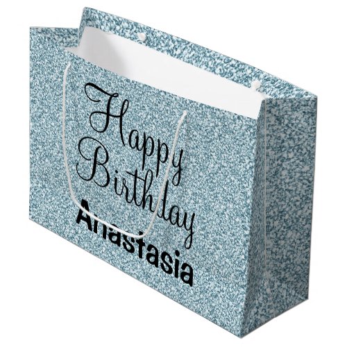 Glam Happy Birthday Blue Silver Glitter Sparkles Large Gift Bag