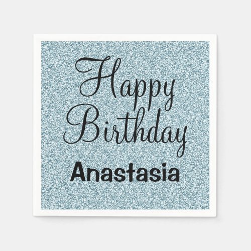 Glam Happy Birthday Blue Silver Glitter Sparkles Napkins