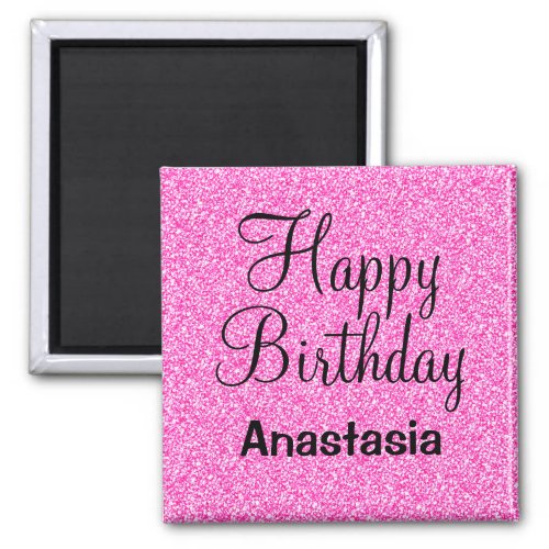 Glam Happy Birthday Hot Pink Glitter Sparkle Name Magnet