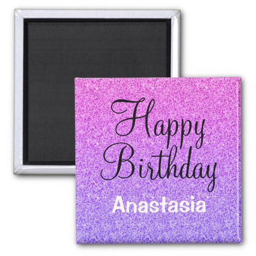 Glam Happy Birthday Ombre Purple Glitter Sparkle Magnet