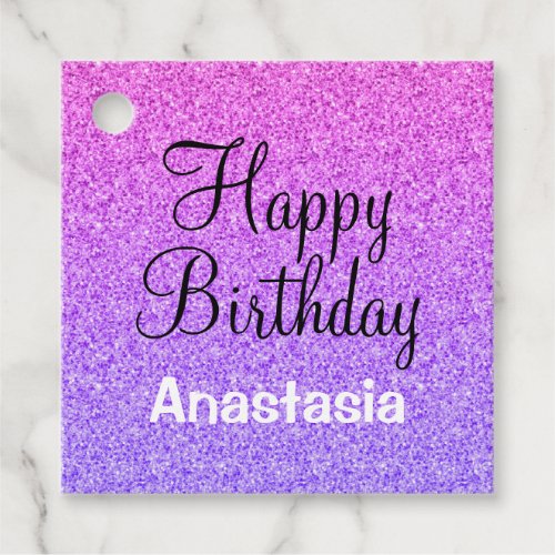 Glam Happy Birthday Ombre Purple Glitter Sparkles Favor Tags