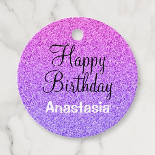 Glam Happy Birthday Ombre Purple Glitter Sparkles Favor Tags