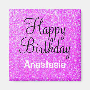 Glam Happy Birthday Purple Glitter Sparkle Name Magnet
