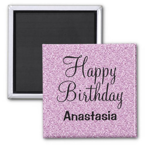 Glam Happy Birthday Purple Glitter Sparkle Name Magnet