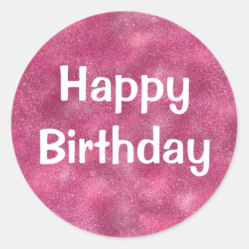 Glam Happy Birthday White Purple Glitter Sparkles Classic Round Sticker