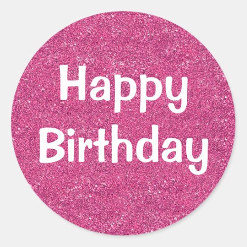 Glam Happy Birthday White Purple Glitter Sparkles Classic Round Sticker