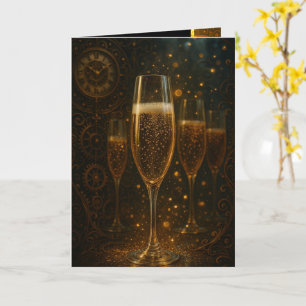 Glam Happy New Year Steampunk Champagne Card