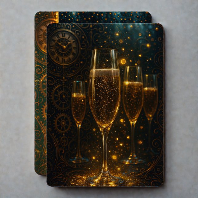 Glam Happy New Year Steampunk Champagne  Holiday Card (Creator Uploaded)