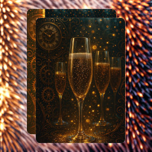Glam Happy New Year Steampunk Champagne  Holiday Card
