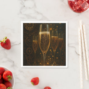 Glam Happy New Year Steampunk Champagne Napkins