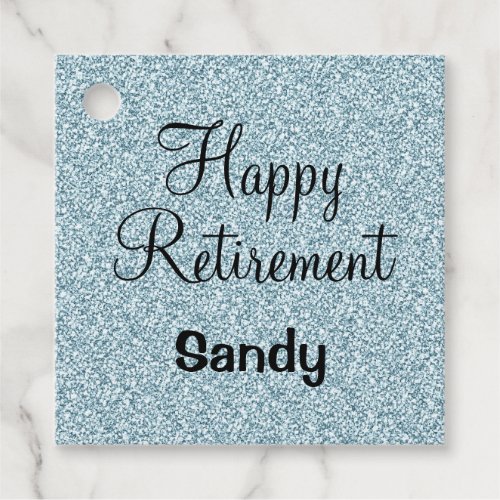 Glam Happy Retirement Blue Silver Glitter Sparkles Favor Tags