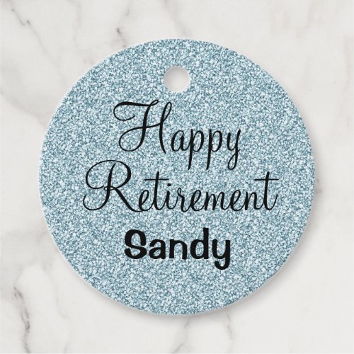 Glam Happy Retirement Blue Silver Glitter Sparkles Favor Tags