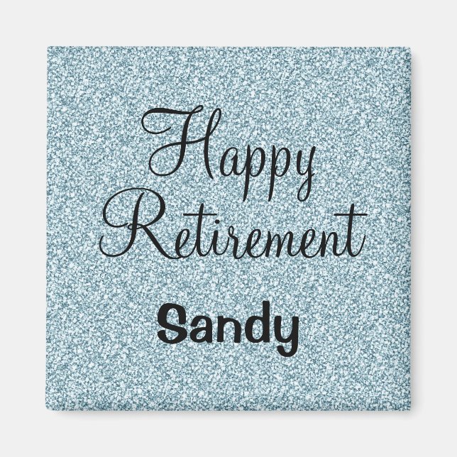 Glam Happy Retirement Blue Silver Glitter Sparkles Magnet (Front)